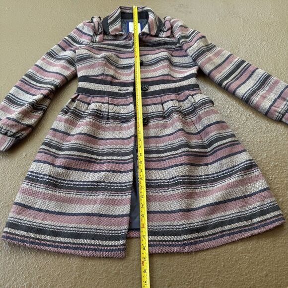 Anthropologie Elevenses Pattern Makers Coat Sz 6 Stripe Colorblock Bow Shoulder - Picture 11 of 12